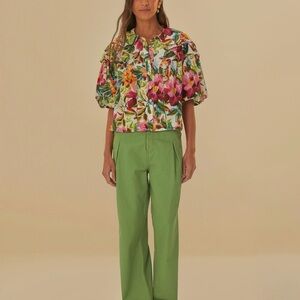 FARM Rio NWOT High Waist Pleat Wide Leg Pants Green Size 29